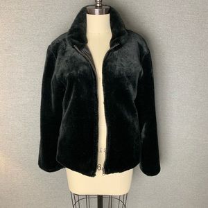 Soft black reversible faux fur coat
